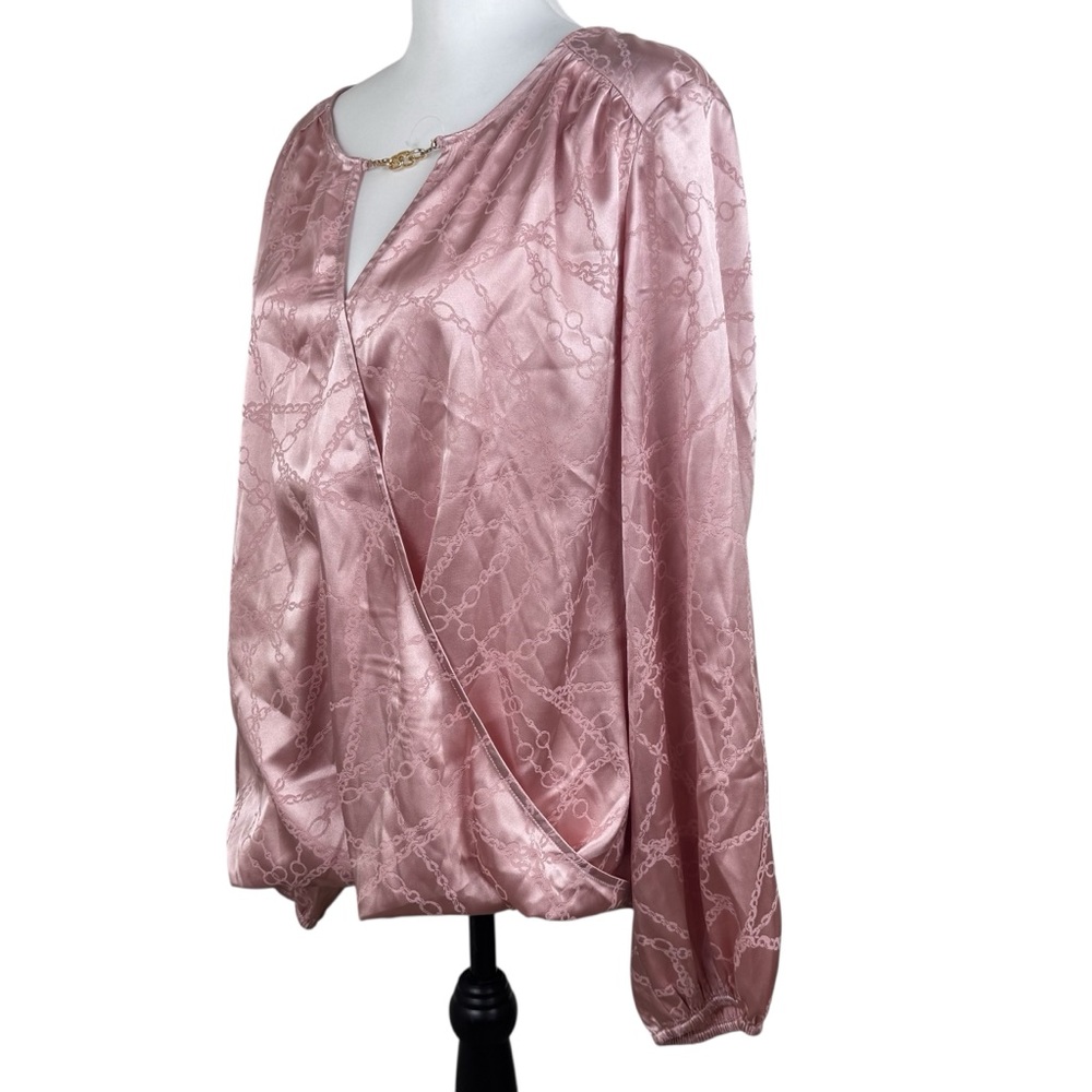 NWT INC International Concepts Pale Mauve Chain Satin Long Sleeve Blouse Top XL - Picture 9 of 10